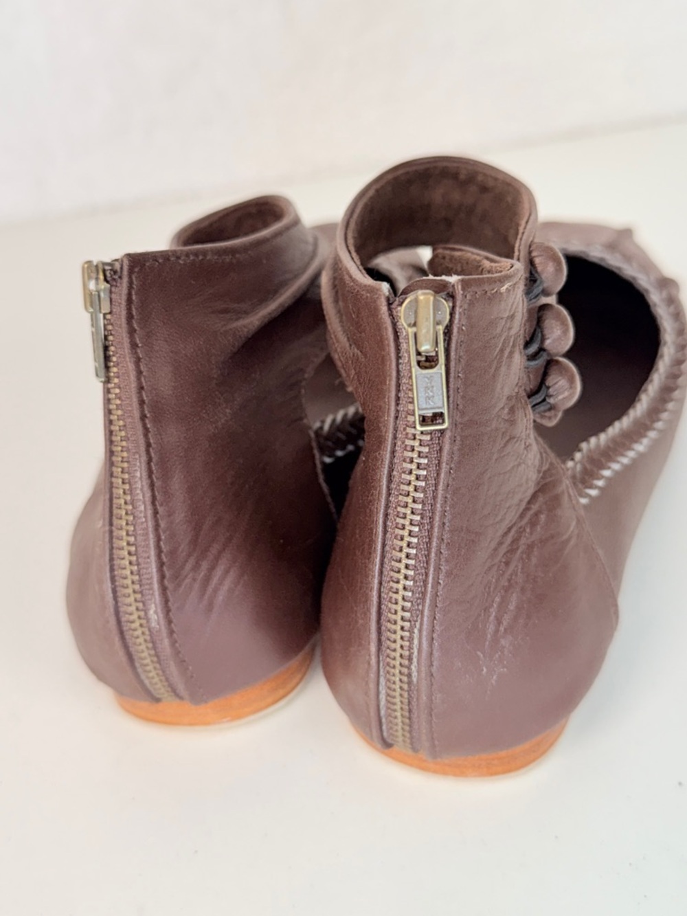 Women's Brown Ankle-Strap Leather Ballet Flats - Picture 9 of 15